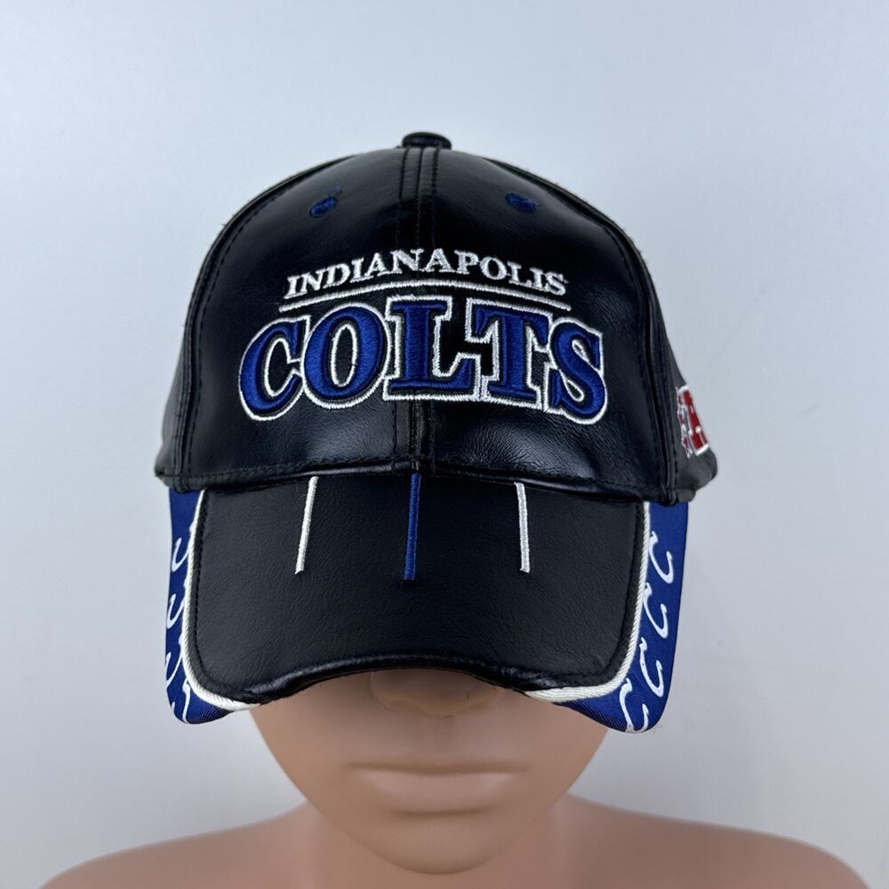Vintage Indianapolis Colts Reebok 100% Genuine Leather Hat NFL Embroidered